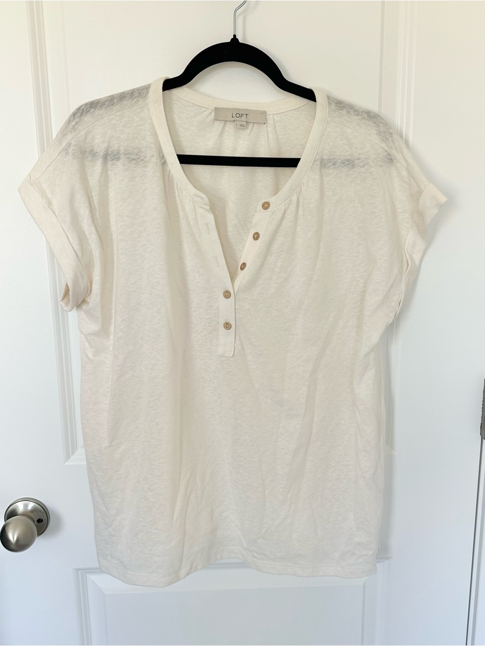 LOFT Cream Short Sleeve Henley